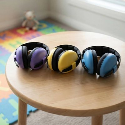 3 jolies coloris de Casque anti bruit bébé, violet, jaune et bleu