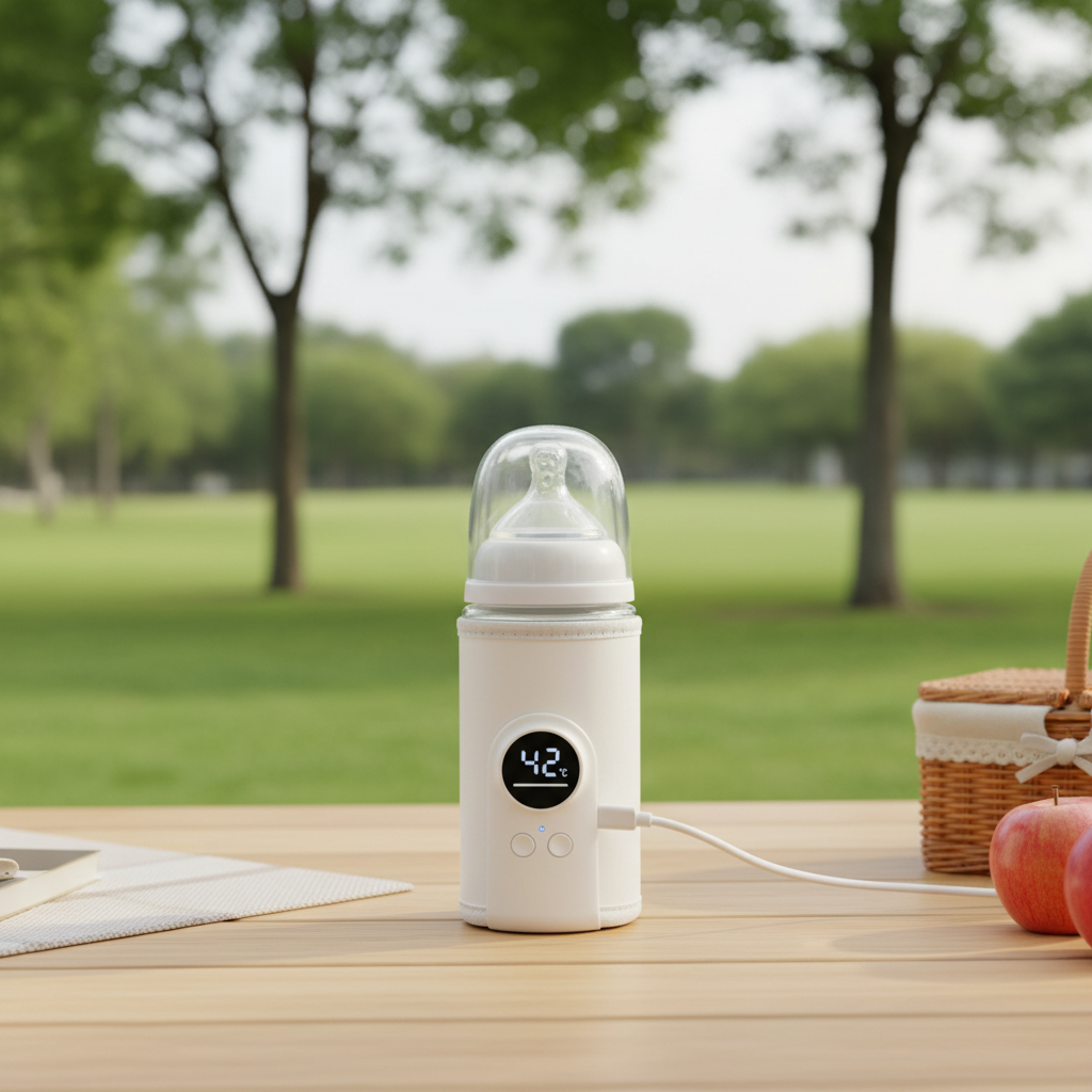 Chauffe biberon blanc sur une table à pique nique au parc