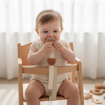 Attache tetine bebe dans la chaise haute