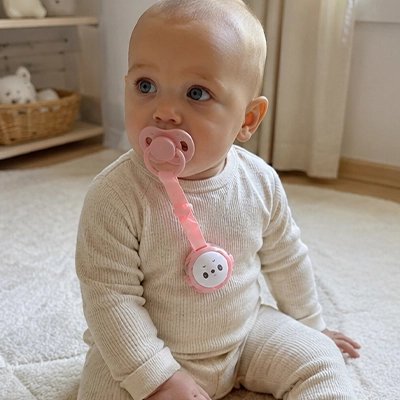 bebe calme avec son attache tetine bebe