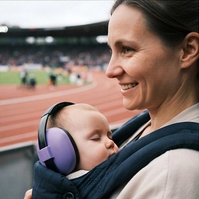 bébé dors grace à son Casque anti bruit bébé violet