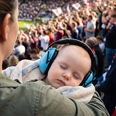 Bébé dort et porte son Casque anti bruit bebe bleu 