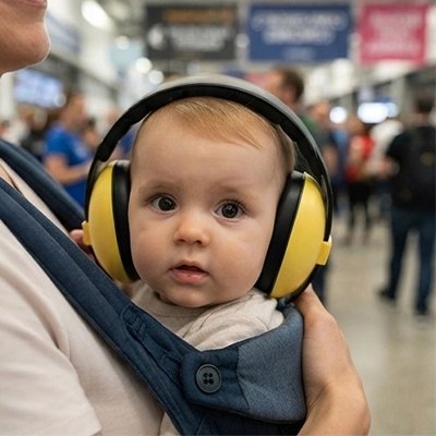 Bébé est calme avec son Casque anti bruit bébé jaune