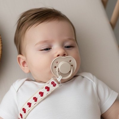 Bébé se réveil paisiblement grâce à son attache tétine