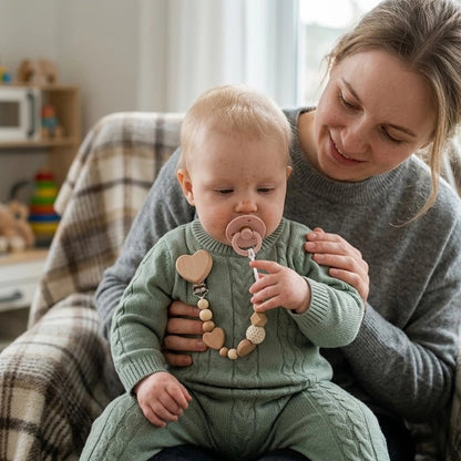bebe se réveille doucement sur maman en manipulant son attache tetine