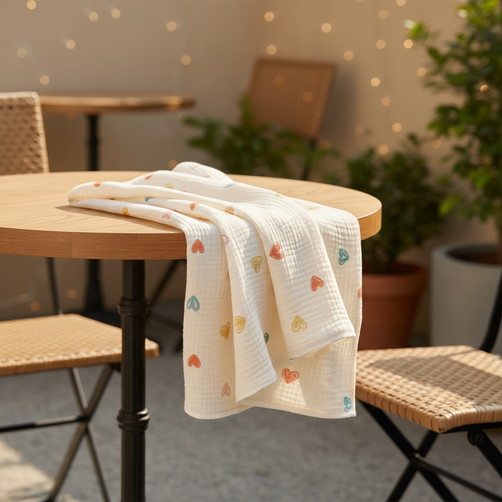 couverture bébé coeur sur une table de café