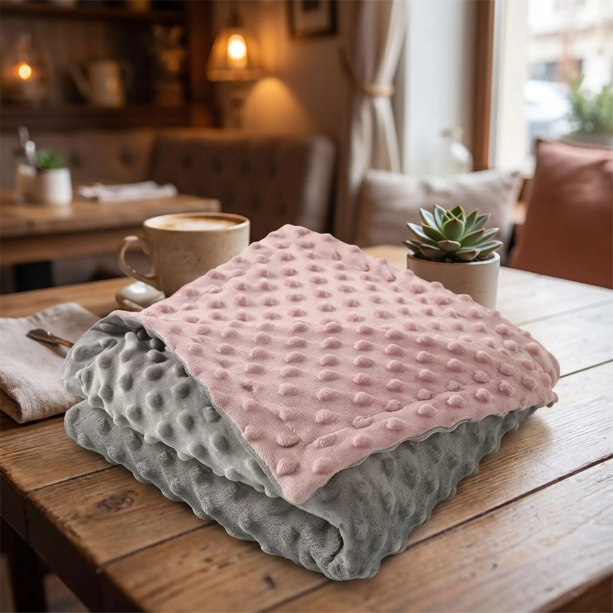 couverture bebe couleur grise et rose-présenté côté gris