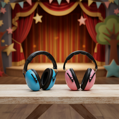 deux couleurs de casque anti bruit bebe couleur bleu et rose