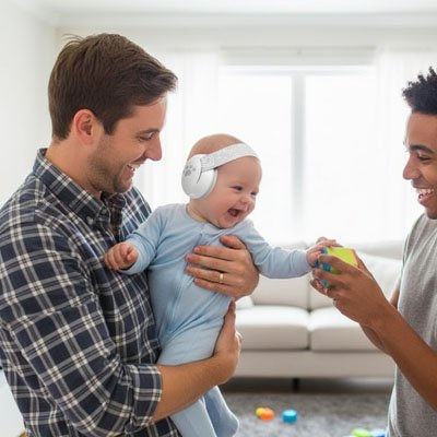 Entre amie avec bébé qui porte le Casque anti bruit pour bebe
