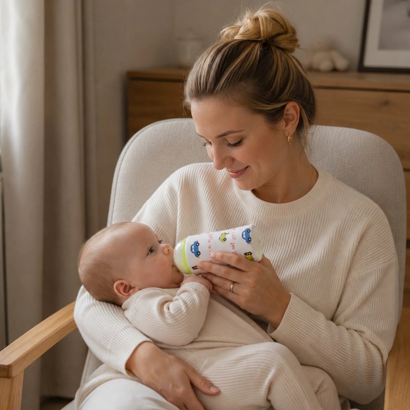 Maman et bébé qui boit son lait du Chauffe biberon nomade voiture