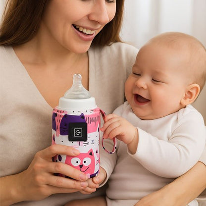 Maman et bebe qui rient avec le Chauffe biberon portable​