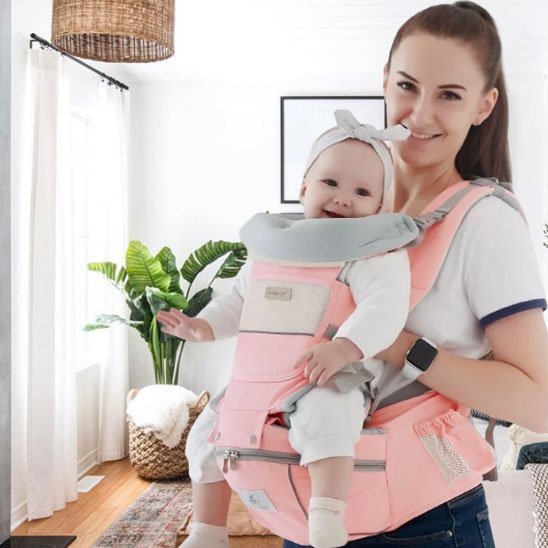 Porte bebe avec maman et bebe qui regarde en avant