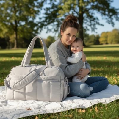 Sac a langer avec maman et bebe au parc