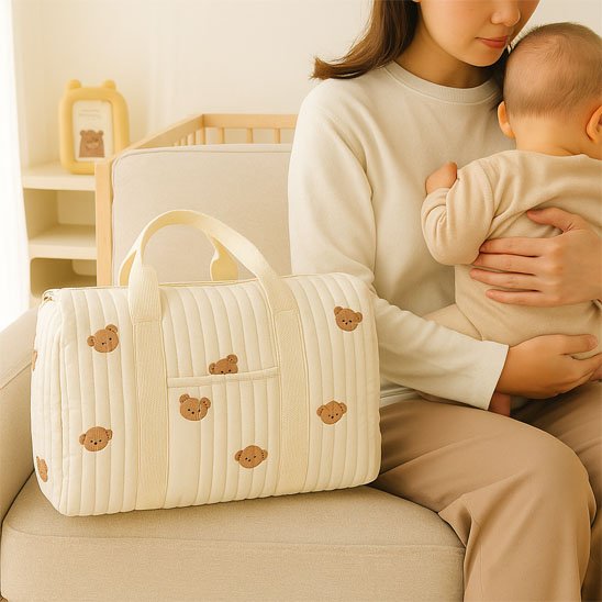 Sac a langer bebe chic avec bebe dans les bras 