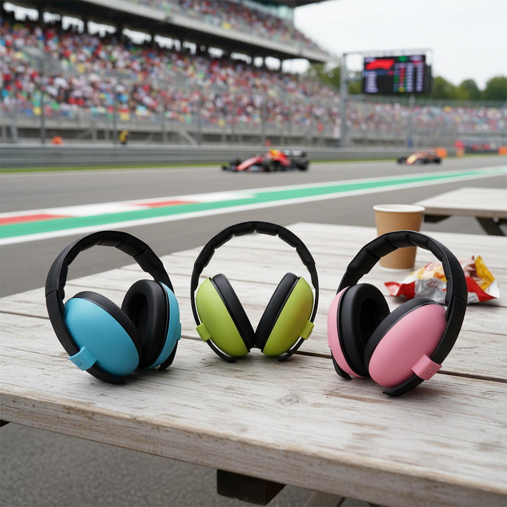 trois coloris de casque anti bruit bébé à la f1